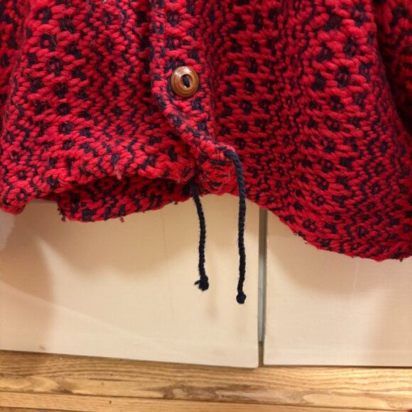Chunky Knit Red & Black Button-Up Jacket Cardigan - Picture 3 of 5
